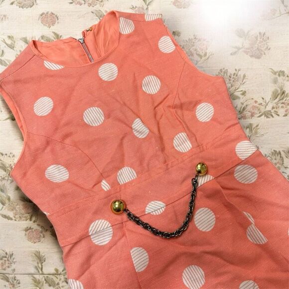 Vintage 1960s Pink Polka Dot Shift Pencil Dress Small Pinup Mod Classic - Picture 2 of 9